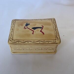 Vintage Hand Painted Leather Trinket Box Indigenous Style Animal Motif Tan Small